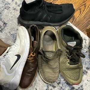 Men’s sneaker lot size 10.5 Nike, under armor, Steve Madden, adidas hey dude